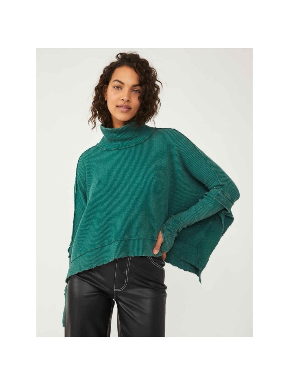 Free People Green Moon Daisy Ribbed Long Sleeve Top Size Medium